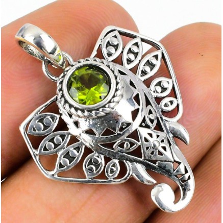 925 Sterling Silver Pendant Elephant with Peridot