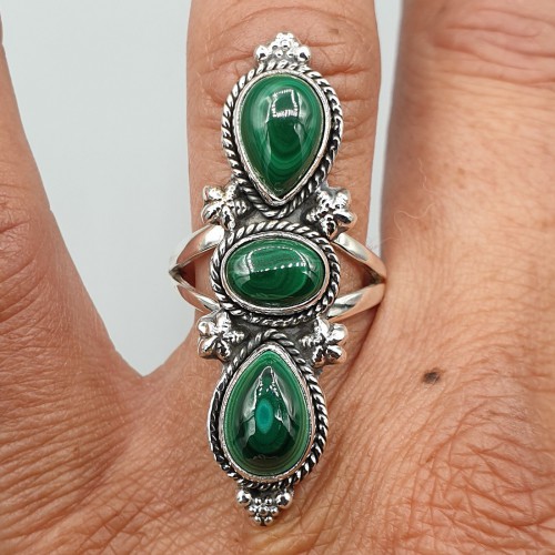 925 Sterling Zilveren Ring Malachite 17.3 mm