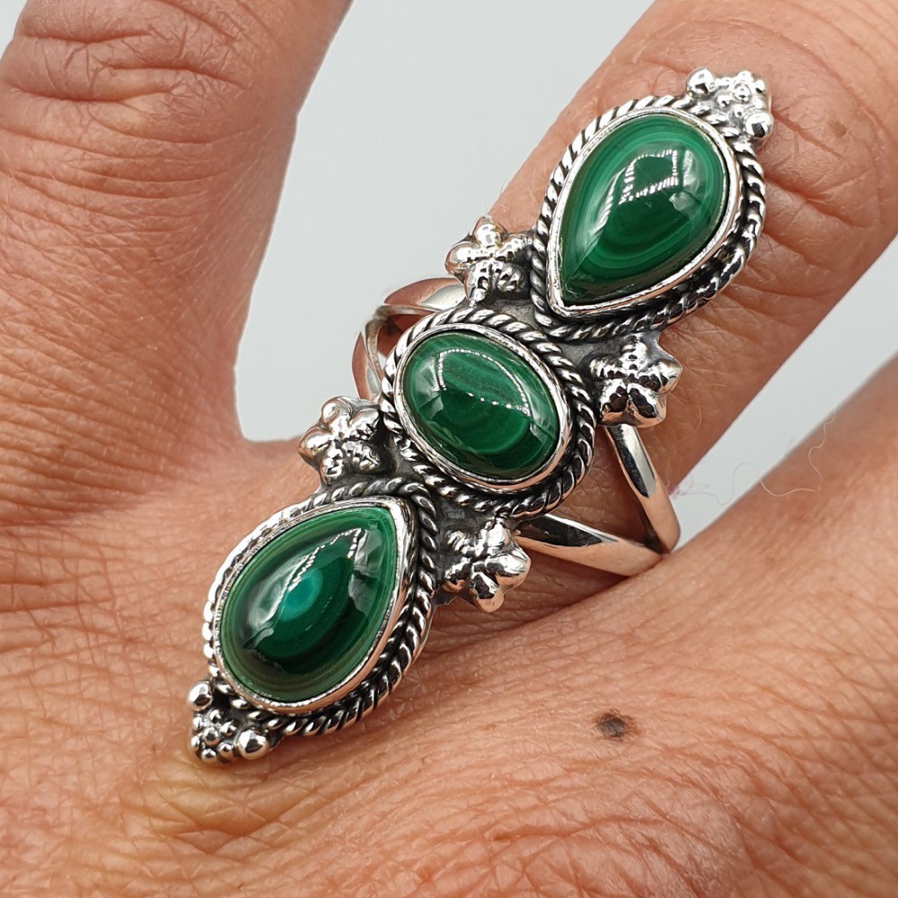 925 Sterling Zilveren Ring Malachite 17.3 mm