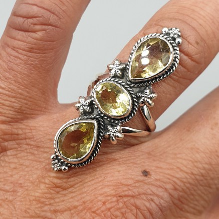 925 Sterling Zilveren Ring set with Citrine 16.5 mm