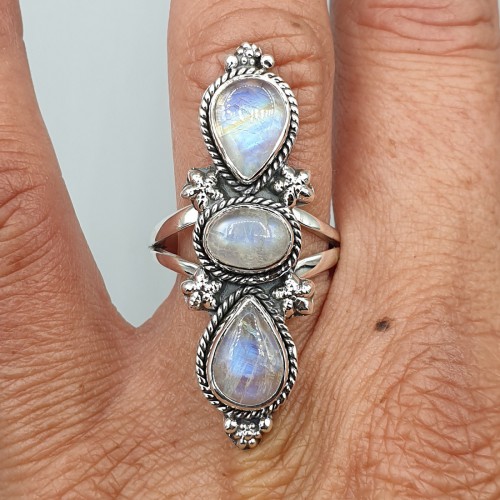 925 Sterling silver ring with rainbow moonstone size 17.3