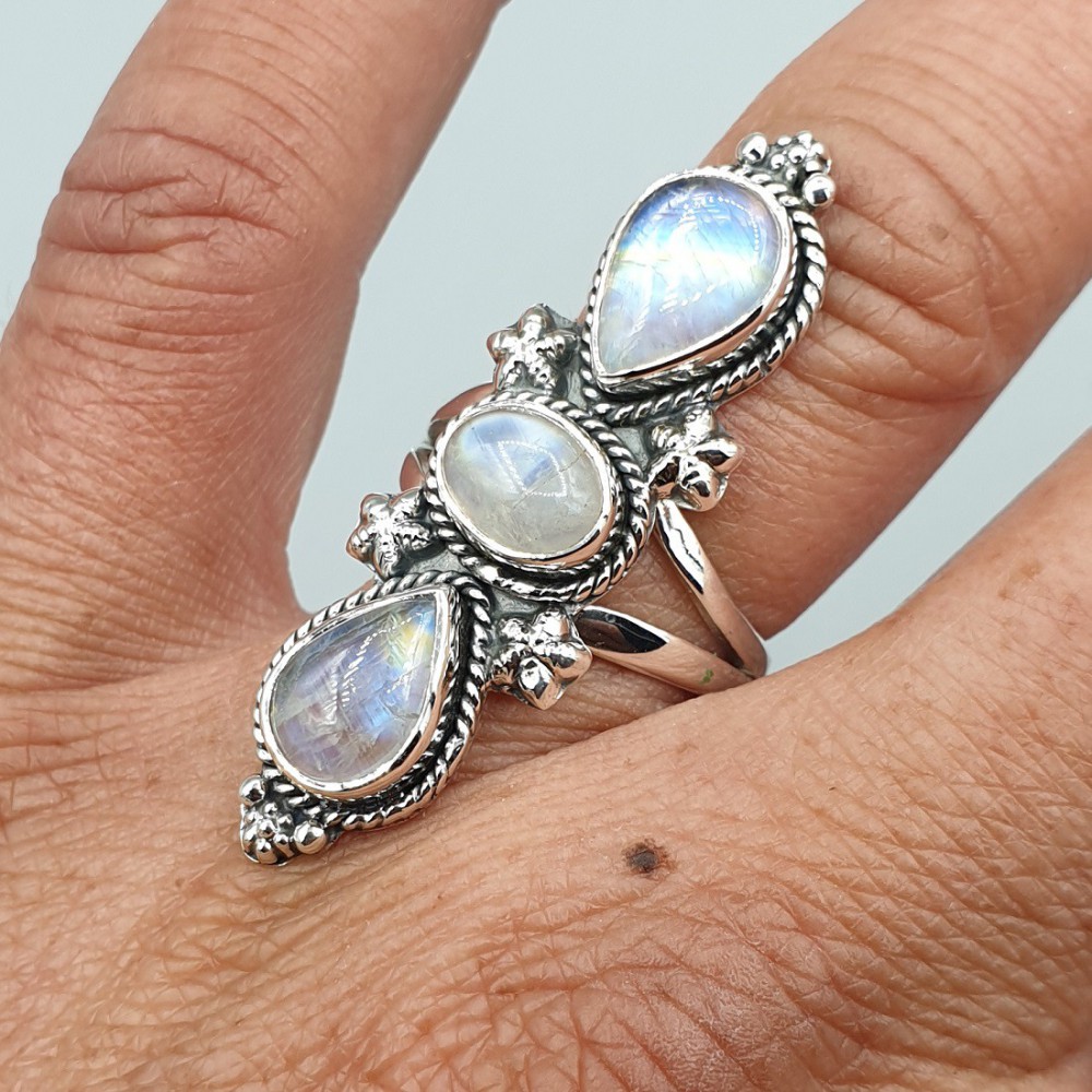 925 Sterling Silber Ring mit Regenbogenmondstein Größe 17,3