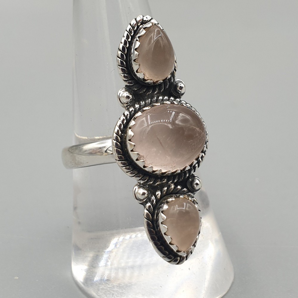 925 Sterling silver ring rose quartz 18 mm