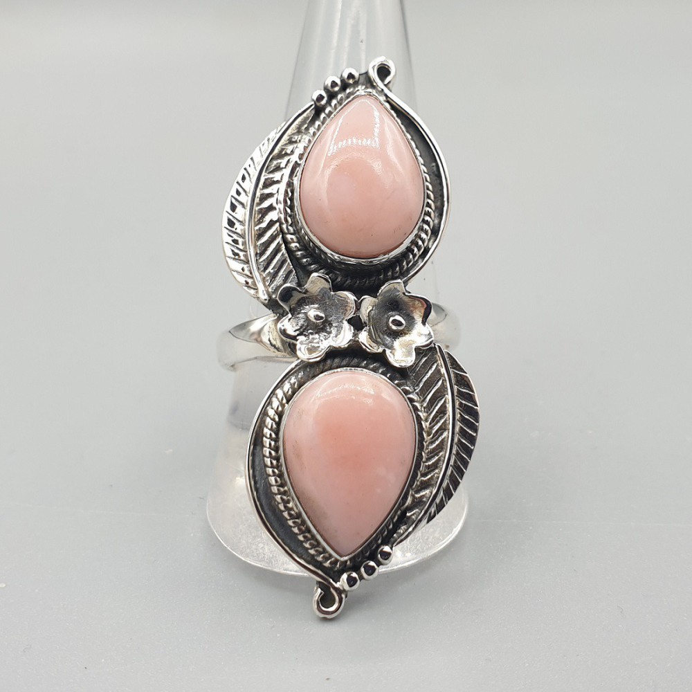 925 Sterling Zilveren Ring set with pink opal 19.7 mm