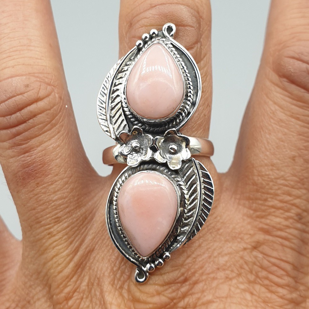 925 Sterling Zilveren Ring set with pink opal 19.7 mm