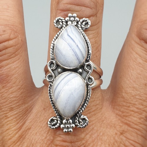 925 Sterling Silver ring set with Blauw Lace Agate 19 mm