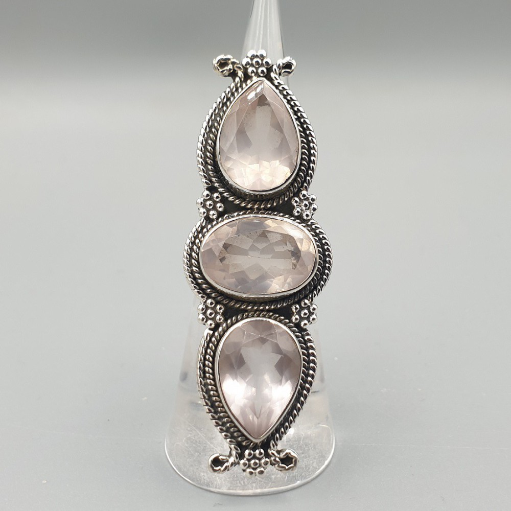 925 Sterling Zilveren Ring with Facet Helding Rose Quartz 16.5 mm