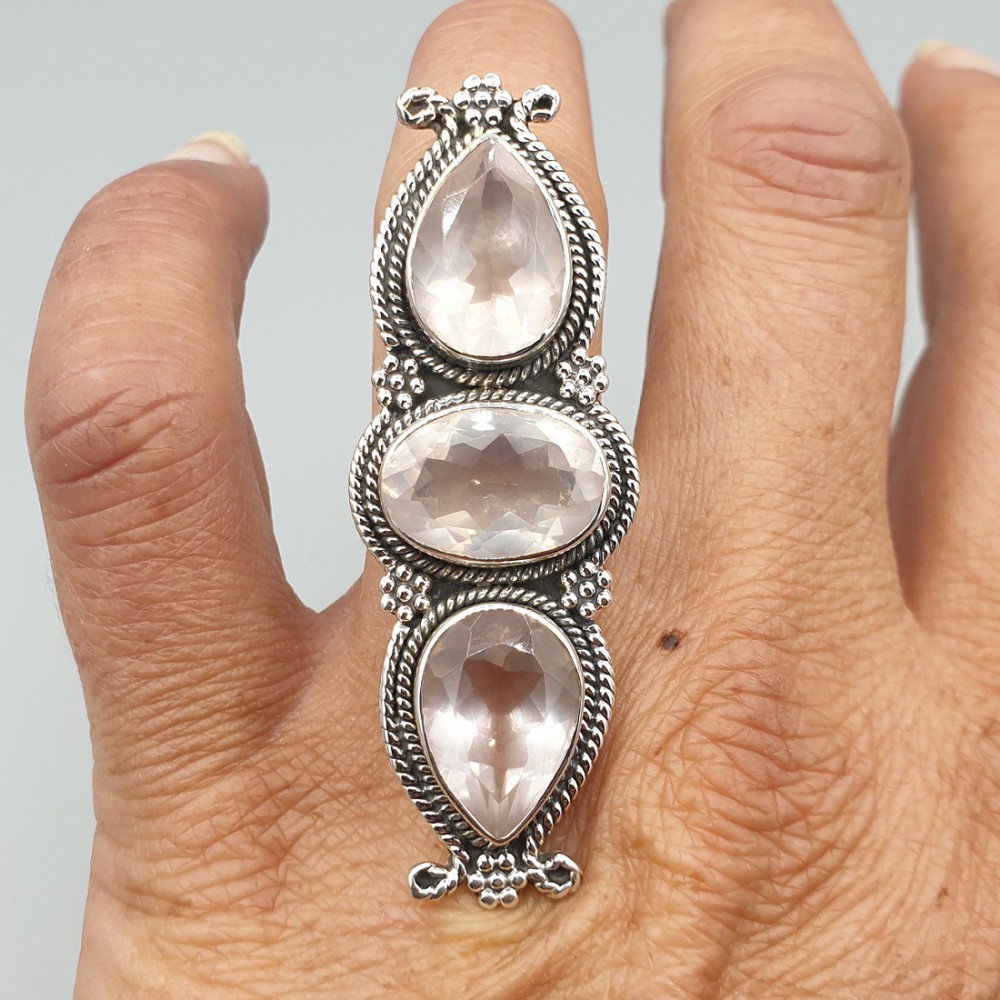 925 Sterling Zilveren Ring with Facet Helding Rose Quartz 16.5 mm