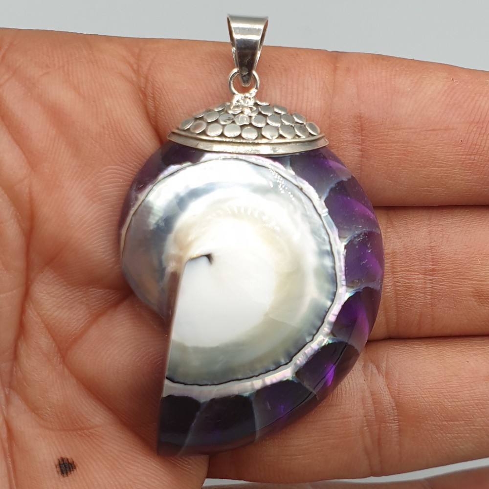 925 Sterling Silver Pendant Purple Nautilus Schelp