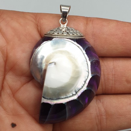 925 Sterling Silver Pendant Purple Nautilus Schelp