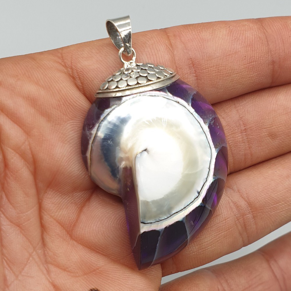 925 Sterling Silver Pendant Purple Nautilus Schelp