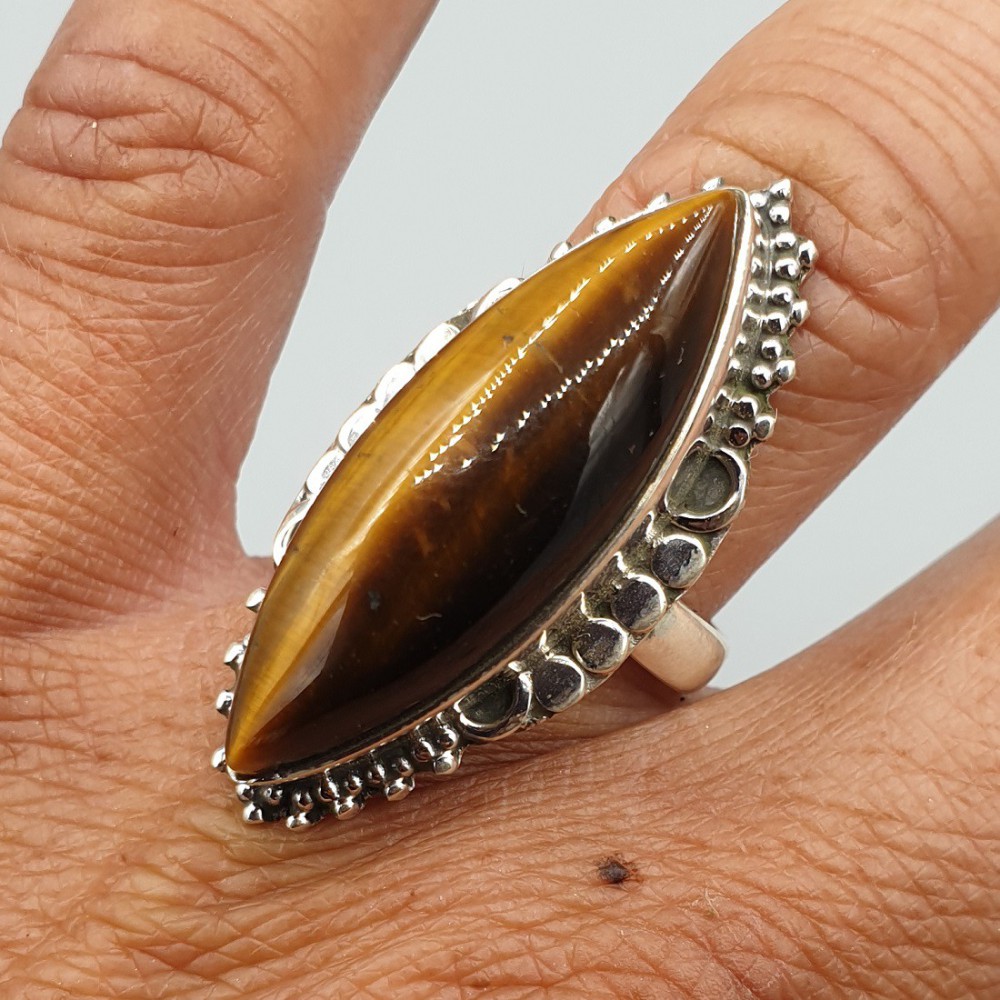 925 Sterling Zilveren Ring with Marquise Tigeroog size 17.3 mm