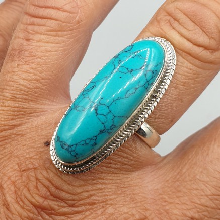 925 Sterling Silver Ring Ovale Turquoise 18 mm