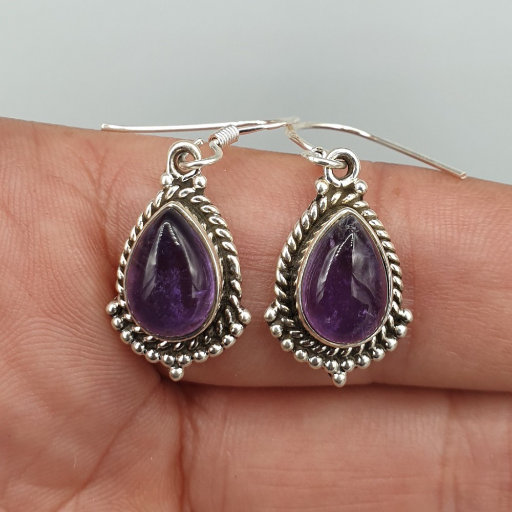 925 Sterling silver earrings Cabochon Amethist