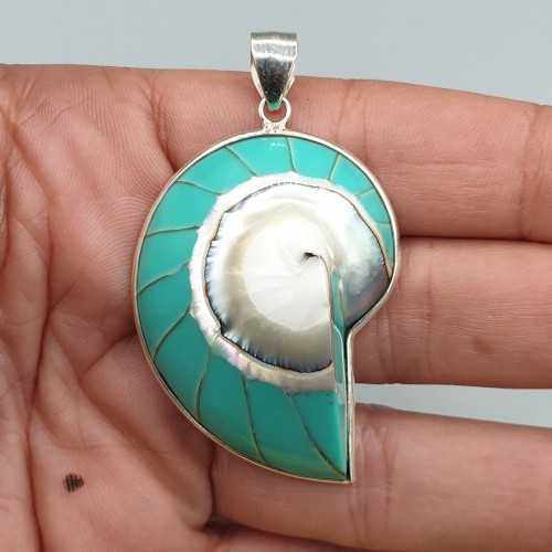 925 Sterling Silber Anhänger türkisblau Nautilus Shell