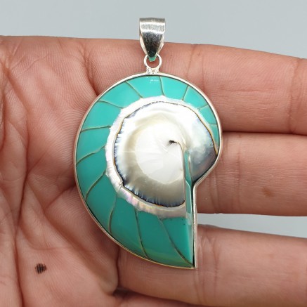 925 Sterling silver pendant turquoise blue nautilus shell