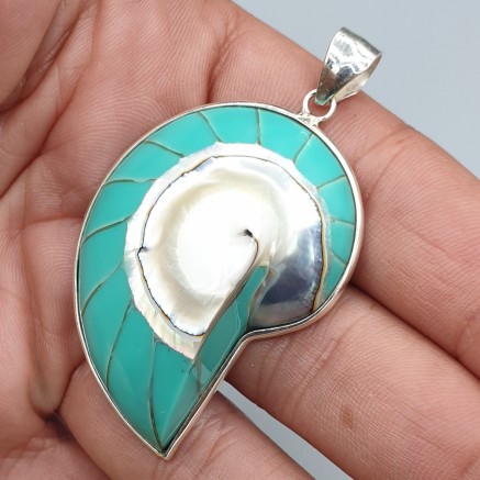 925 Sterling silver pendant turquoise blue nautilus shell