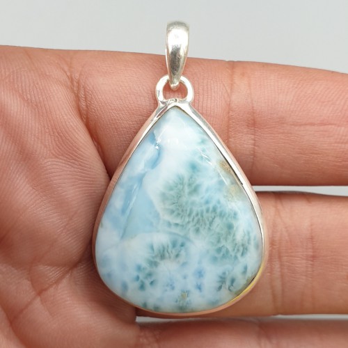 925 Sterling silver pendant with wide drop -shaped Larimar