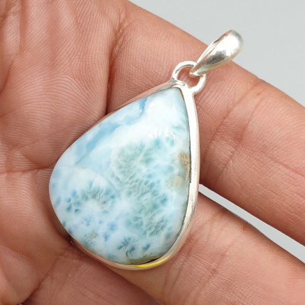 925 Sterling silver pendant with wide drop -shaped Larimar