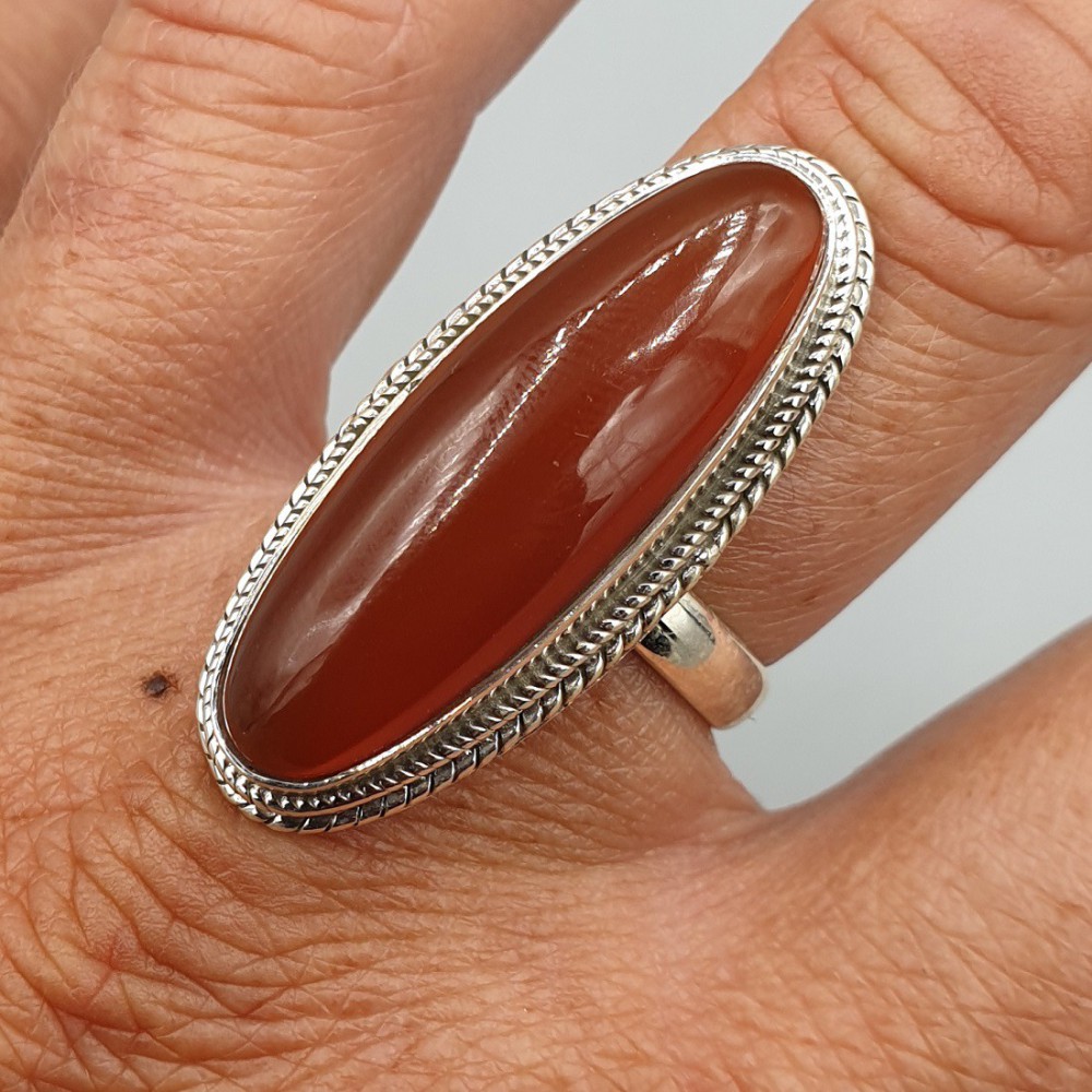 925 Sterling Silber Ring Oval Red Onyx 18,5 mm