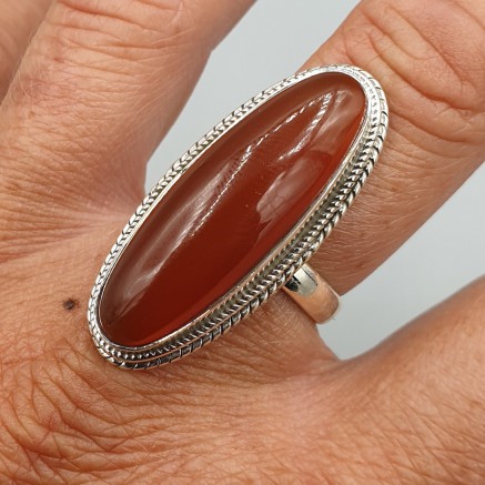 925 Sterling Silver Ring Oval Red Onyx 18.5 mm