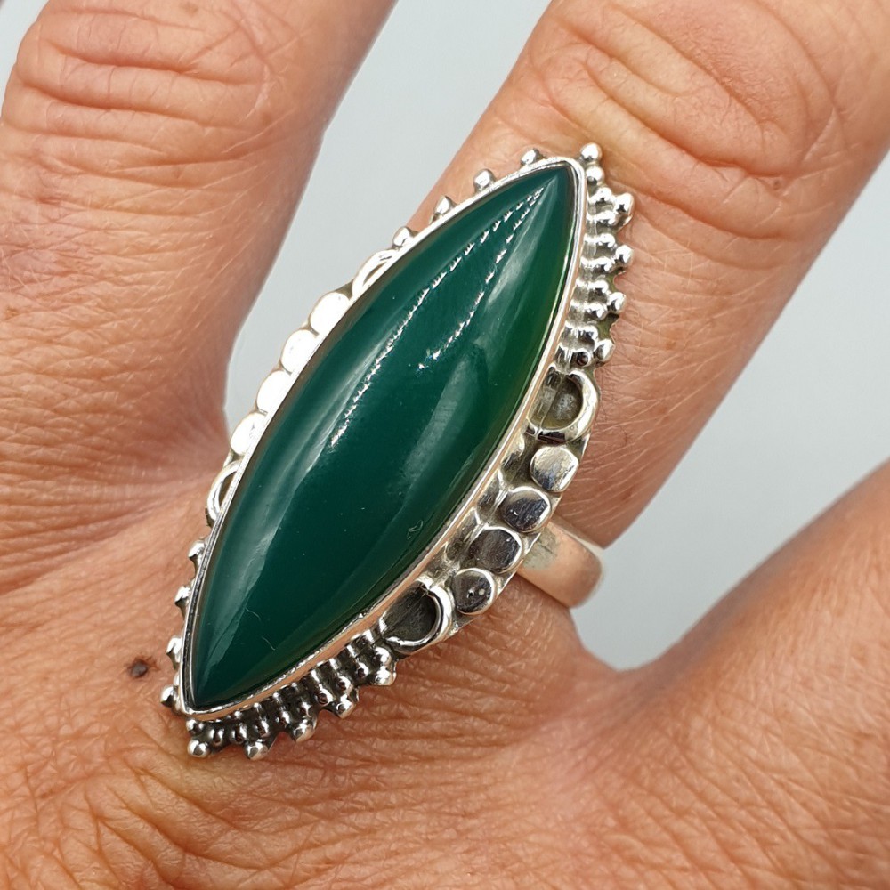 925 Sterling Silber Ring Marquise Green Onyx 18 mm