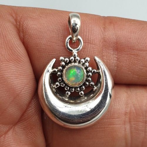 925 Sterling Silver Pendant Round Ethiopian Opaal