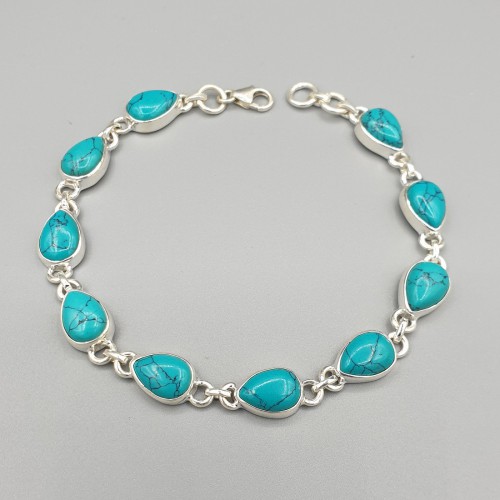 Silver bracelet with drop -shaped cabochon turquoise