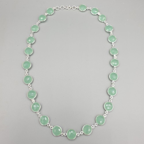 Silver necklace rounded around with round Facet Aqua Chalcedone