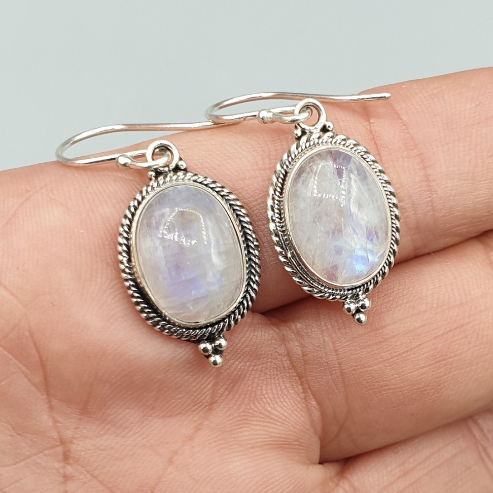 925 Sterling silver earrings set with oval moonstone