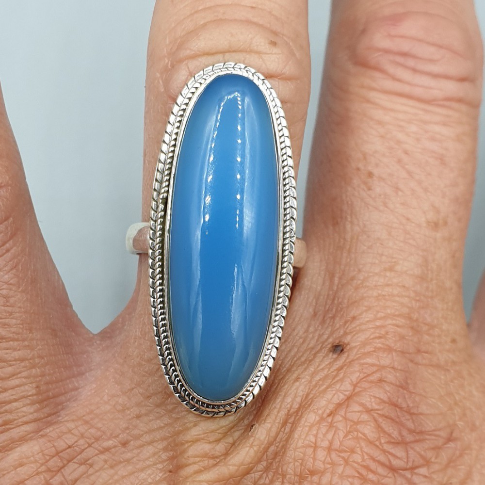 925 Sterling Silver ring with oval chalcedone 16.5 mm