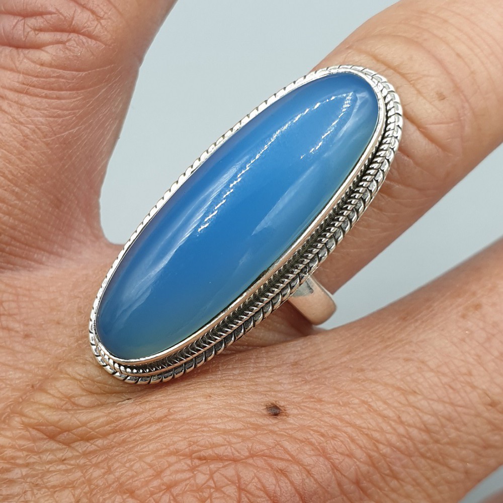 925 Sterling Silver ring with oval chalcedone 16.5 mm