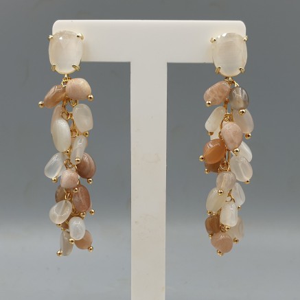 Gilded earrings cat eye and moonstones