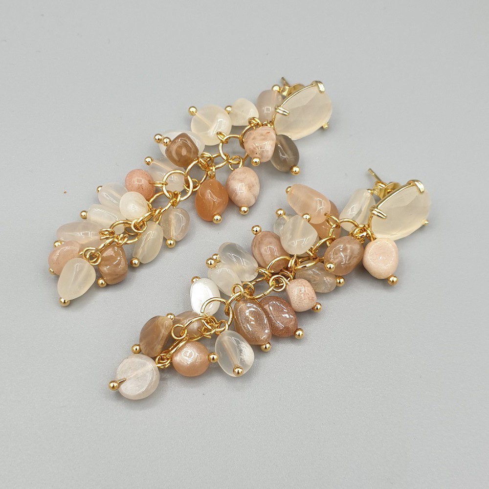 Gilded earrings cat eye and moonstones