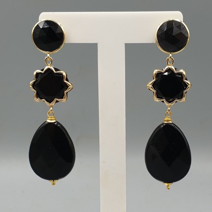 Gilded earrings with black cat eye and onyx