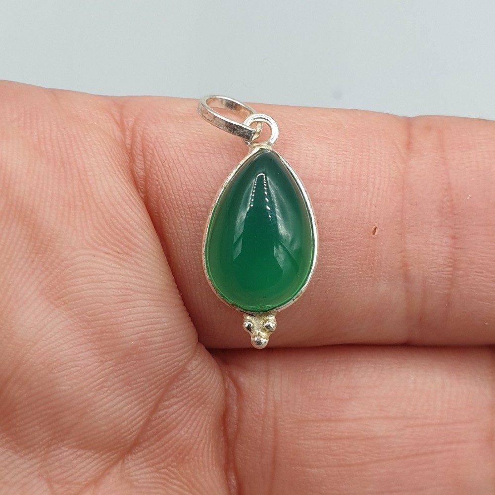 925 Sterling silver pendant small drop -shaped green Onyx