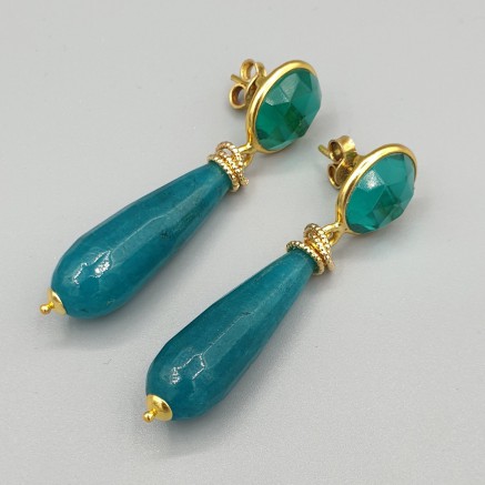 Gold -in earrings Apatite Quartz and Jade