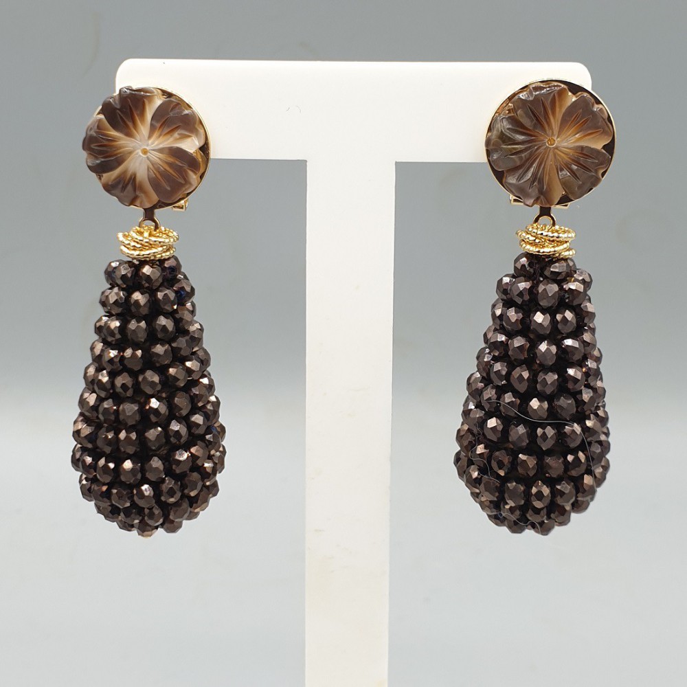 Gold -in earrings crystals and shell