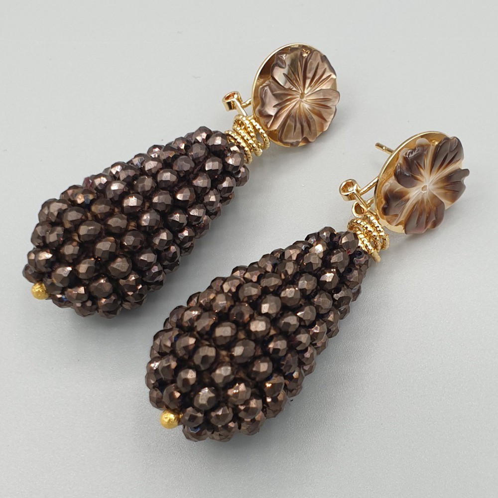 Gold -in earrings crystals and shell