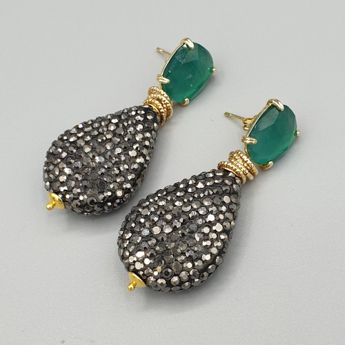 Gilded earrings markasite and green cat eye