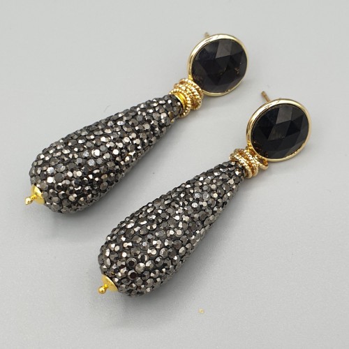 Gilded earrings black cat eye and markasite