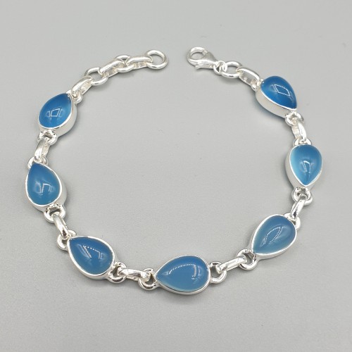 925 Sterling Silber Armband Blue Chalcedon