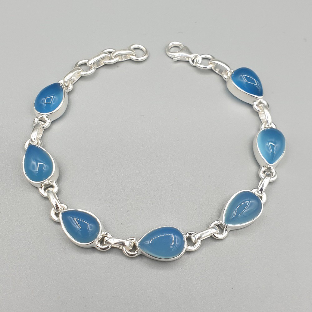 925 Sterling Silver Bracelet Blue Chalcedone