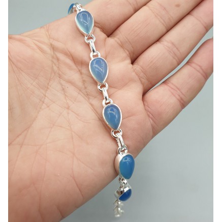 925 Sterling Silber Armband Blue Chalcedon