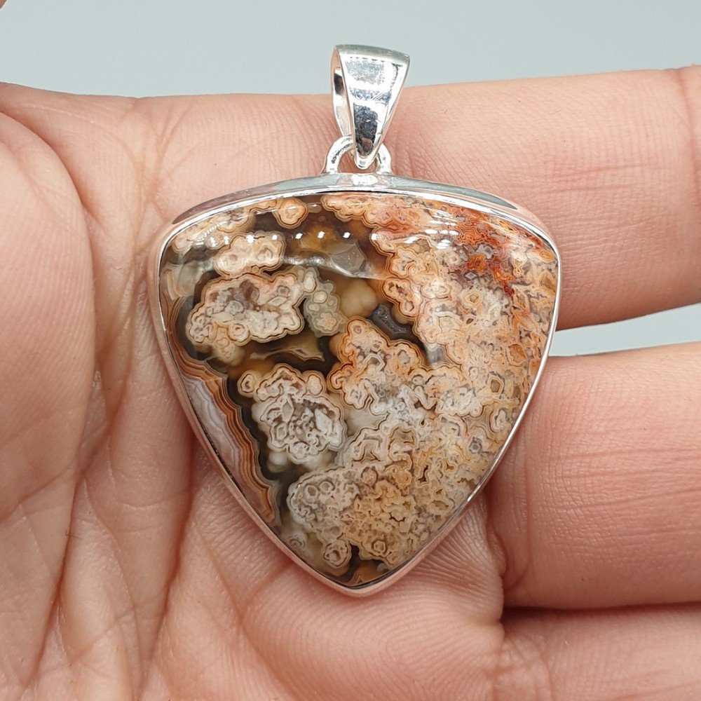 925 Sterling silver pendant triangular Laguna Lace Agate