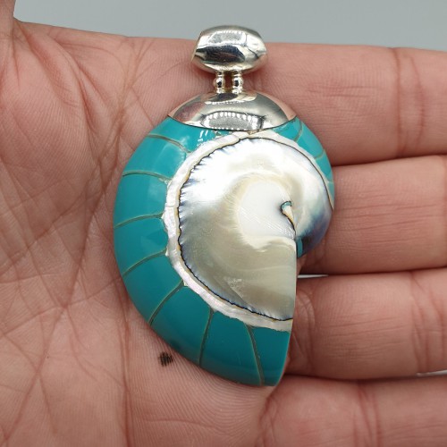 925 Sterling silver pendant turquoise blue nautilus