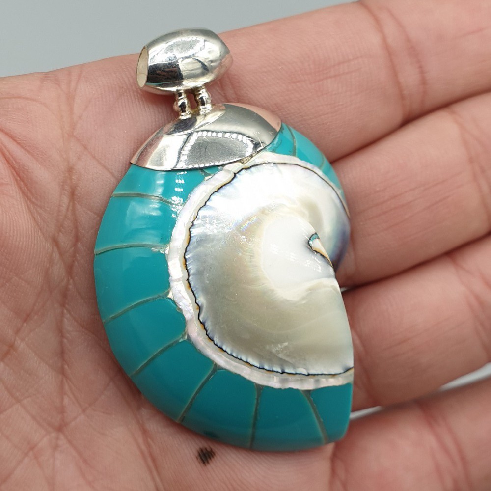 925 Sterling silver pendant turquoise blue nautilus