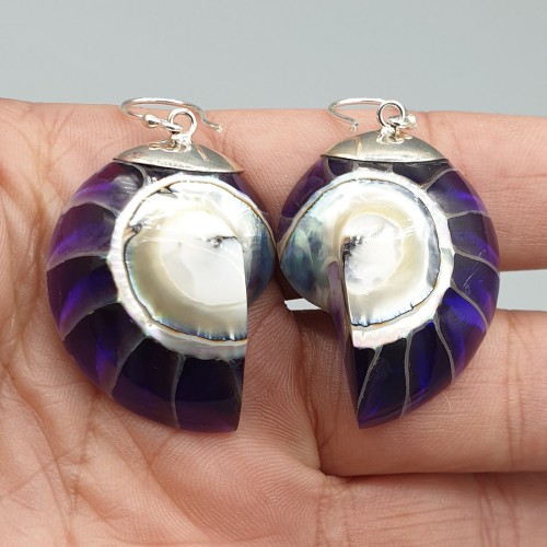 925 Sterling silver earrings with purple nautilus shell