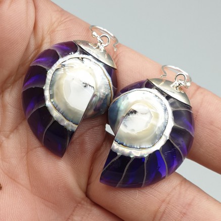 925 Sterling silver earrings with purple nautilus shell