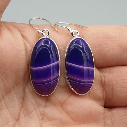 925 Sterling silver earrings oval purple botswana agate